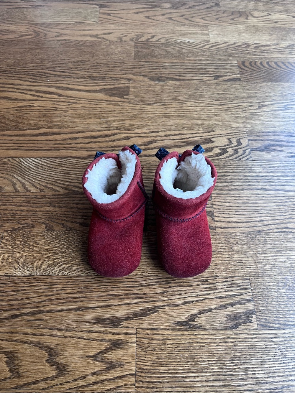 UGG Red Suede Baby Booties with Shearling Lining